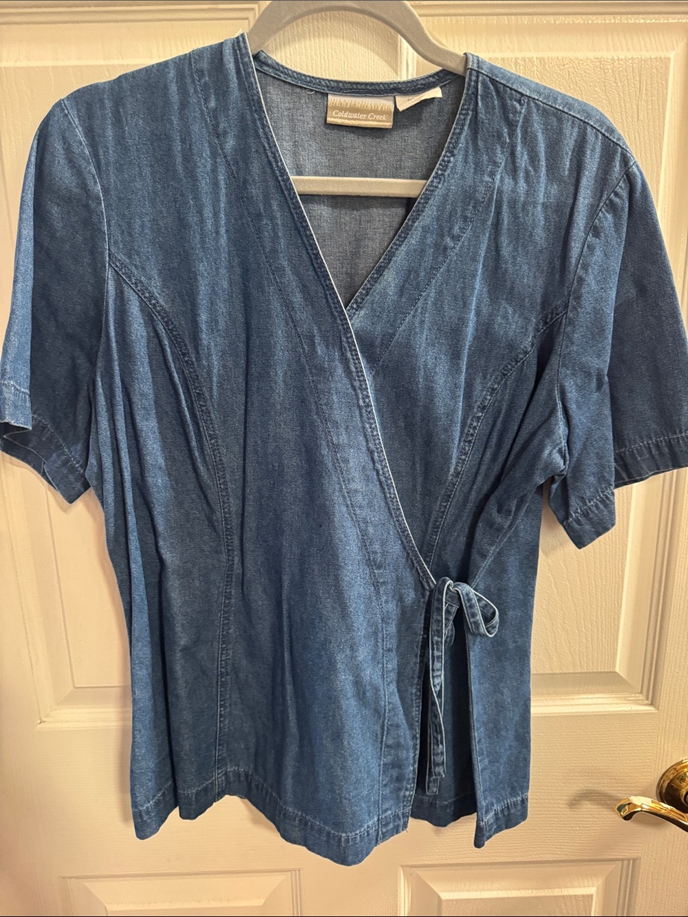 Vintage Coldwater Creek Denim-Style Wrap Top in Blue